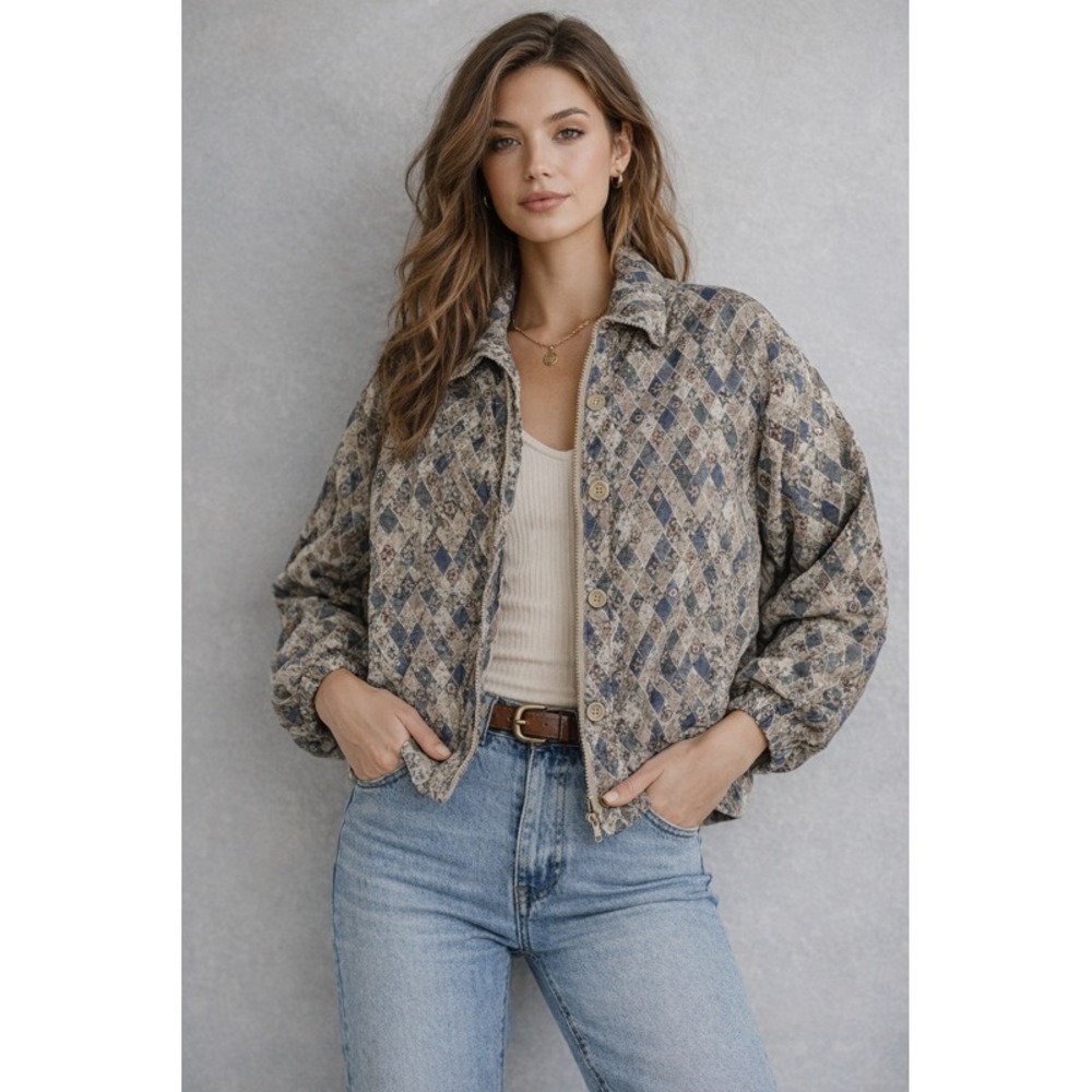 Vintage Stunt Petite Silk Feel Diamond Print Jacket